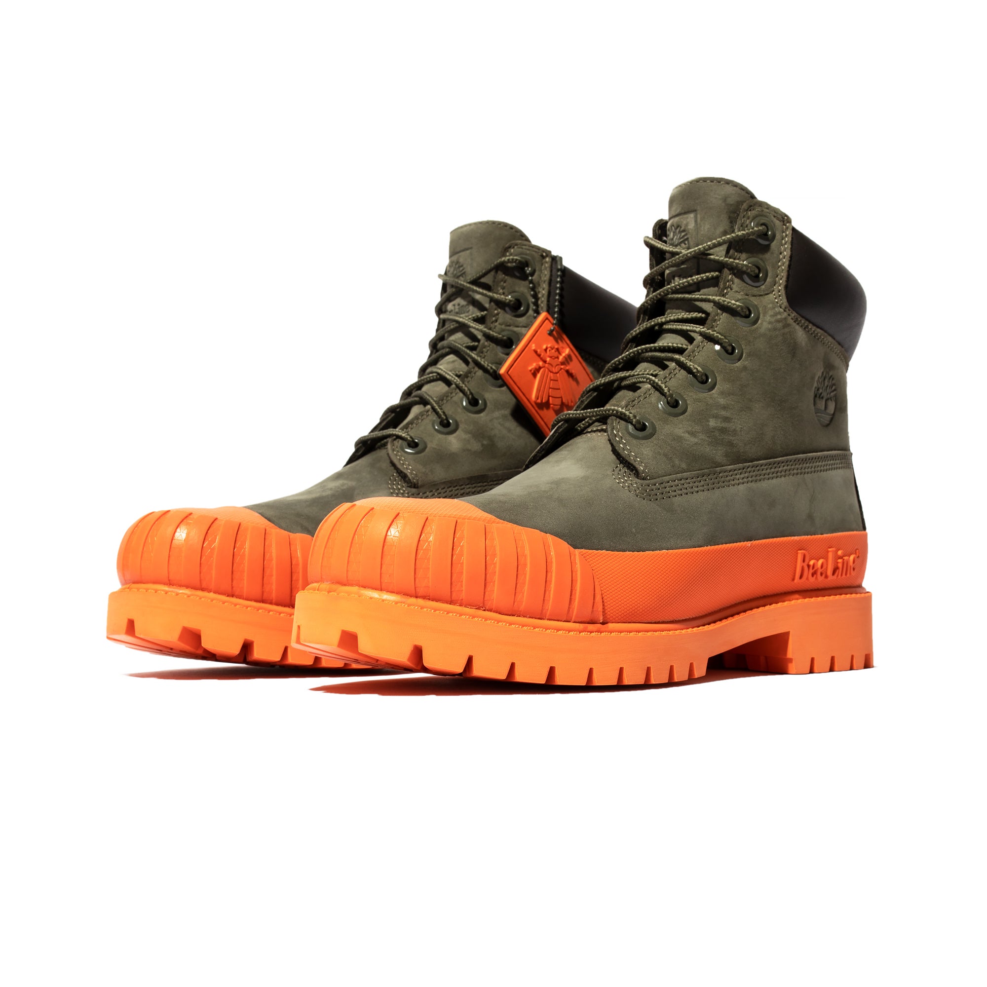 Timberland x Beeline Mens 6" Prem Rubber Toe WP Shoes 'Dk grn/orange'